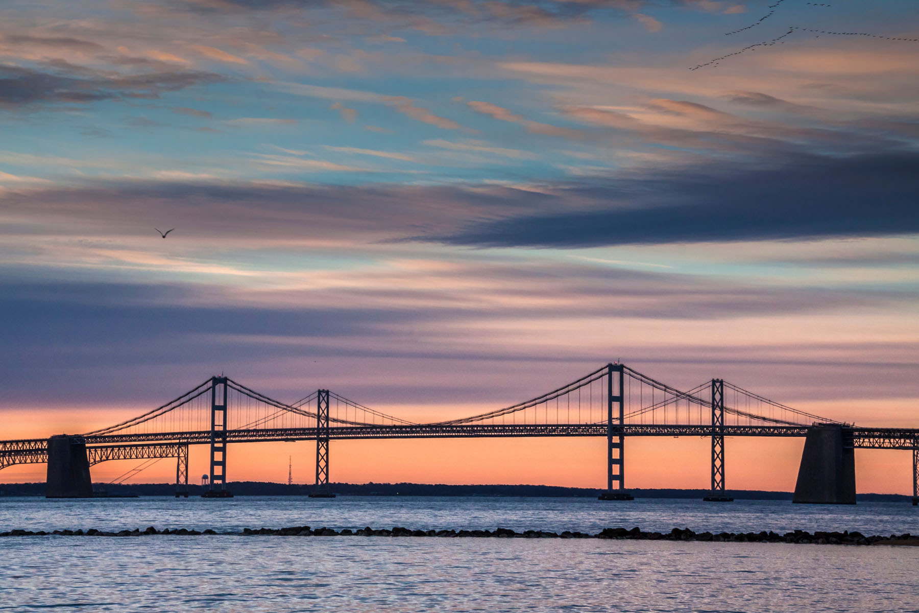 dramatic spring sunrise in Maryland with the Chesapeake Bay and